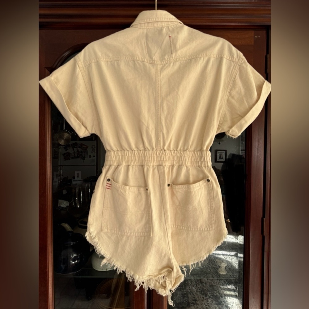 Urban Outfitters BDG Devin Distressed Denim Cream Romper - Picture 7 of 11